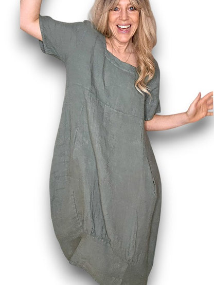 Grey Plain Mid Sleeve Maxi Dress