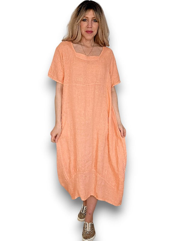 Peach Plain Mid Sleeve Maxi Dress