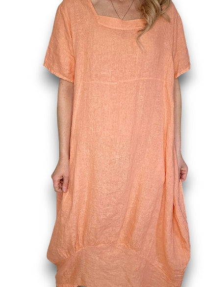 Peach Plain Mid Sleeve Maxi Dress