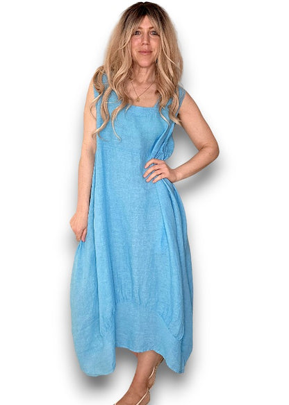 Turquoise Plain Maxi Tank Dress