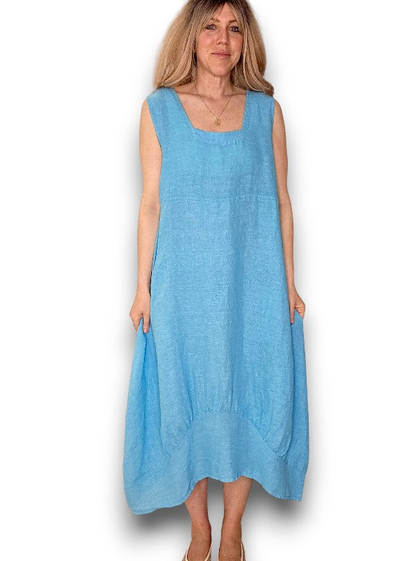 Turquoise Plain Maxi Tank Dress