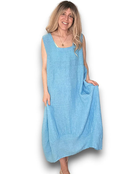 Turquoise Plain Maxi Tank Dress