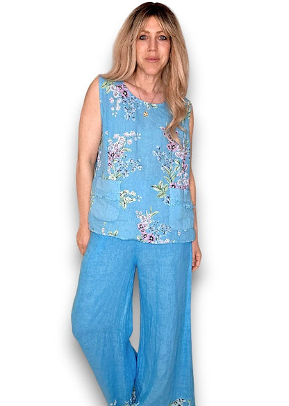 Light Turquoise Rosie Linen Tank Top