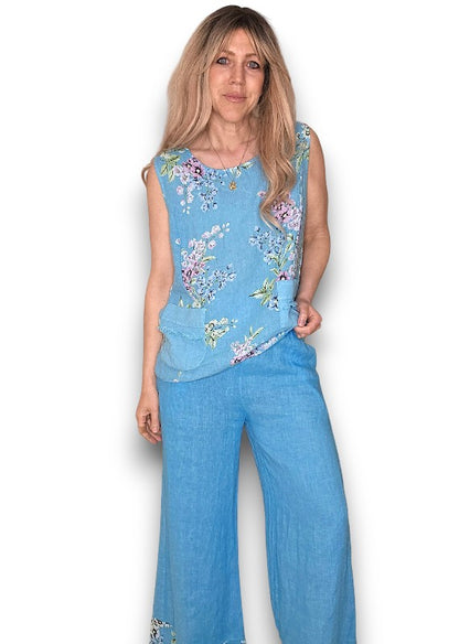 Light Turquoise Rosie Linen Tank Top