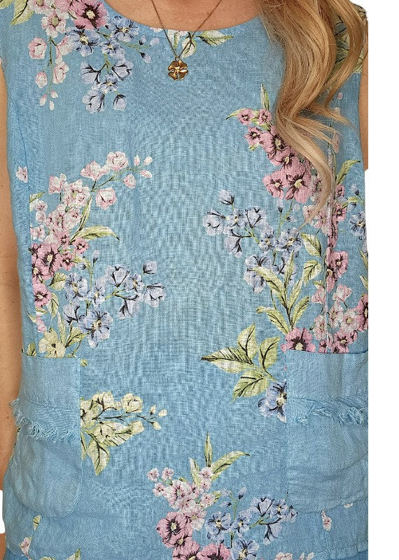 Light Turquoise Rosie Linen Tank Top