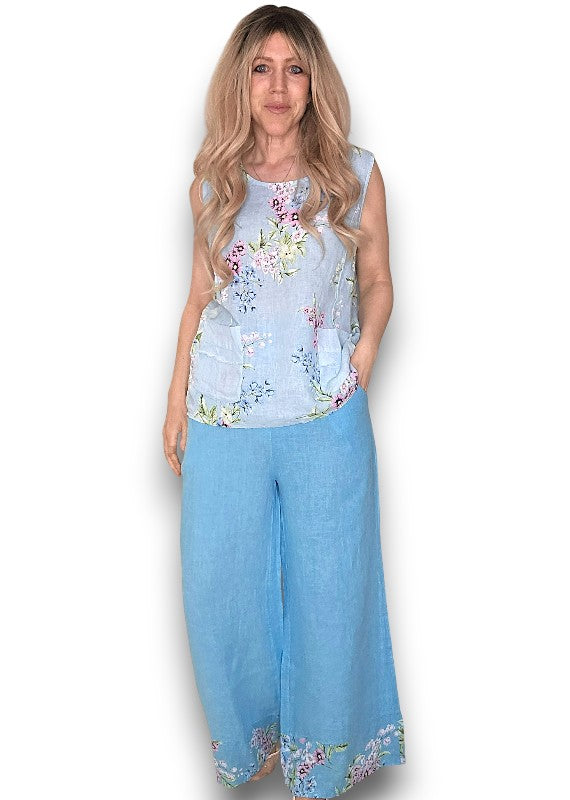 Light Turquoise High Waist Pleats Rosie Leg Pant