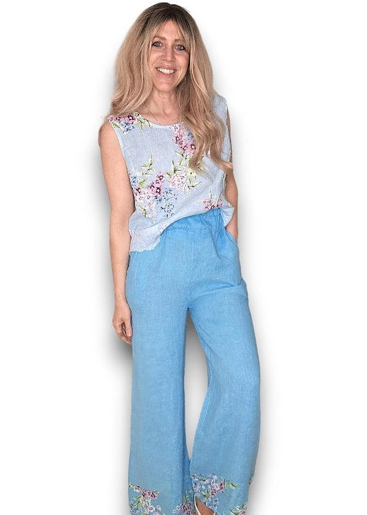 Light Turquoise High Waist Pleats Rosie Leg Pant