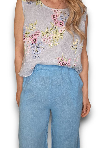 Light Turquoise High Waist Pleats Rosie Leg Pant