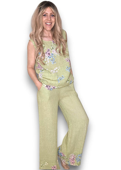 Antique Lime High Waist Pleats Rosie Leg Pant