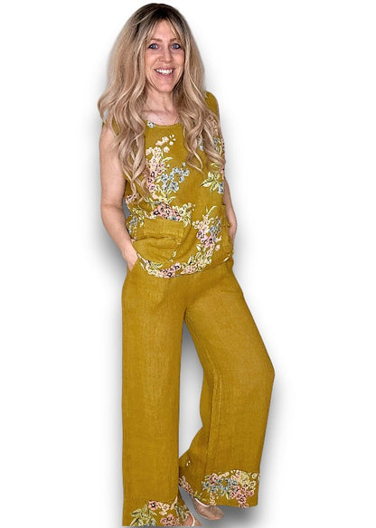 Mustard High Waist Pleats Rosie Leg Pant