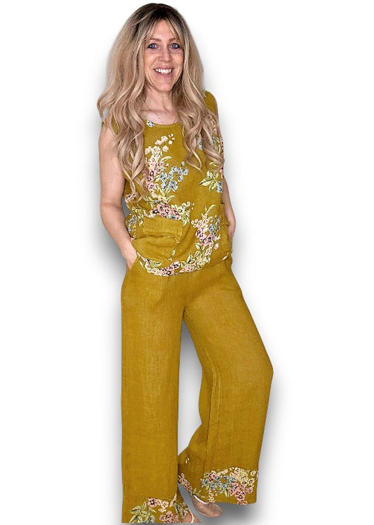 Mustard High Waist Pleats Rosie Leg Pant