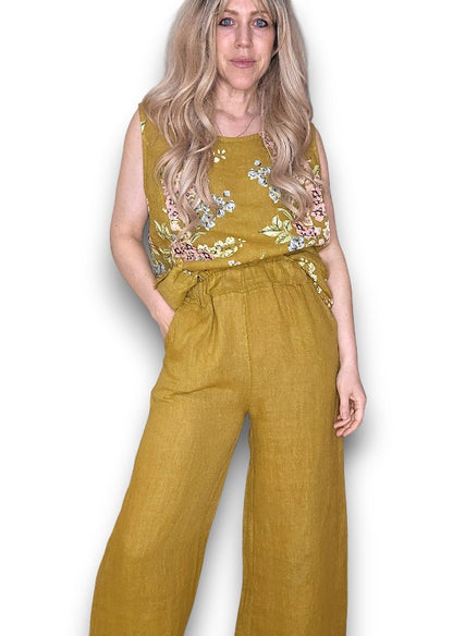 Mustard High Waist Pleats Rosie Leg Pant
