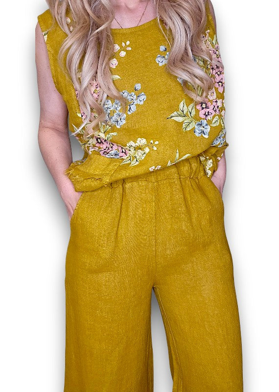Mustard High Waist Pleats Rosie Leg Pant