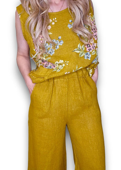 Mustard High Waist Pleats Rosie Leg Pant
