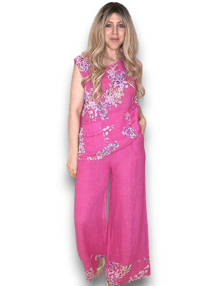 Hot Pink High Waist Pleats Rosie Leg Pant