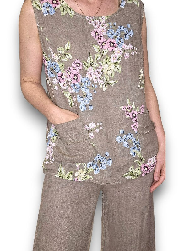 Mocha High Waist Pleats Rosie Leg Pant