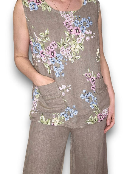 Mocha High Waist Pleats Rosie Leg Pant