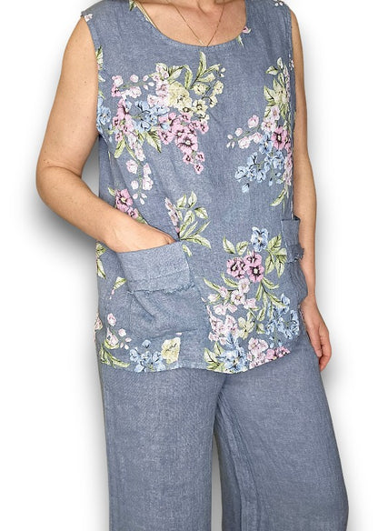 Petrol Rosie Linen Tank Top