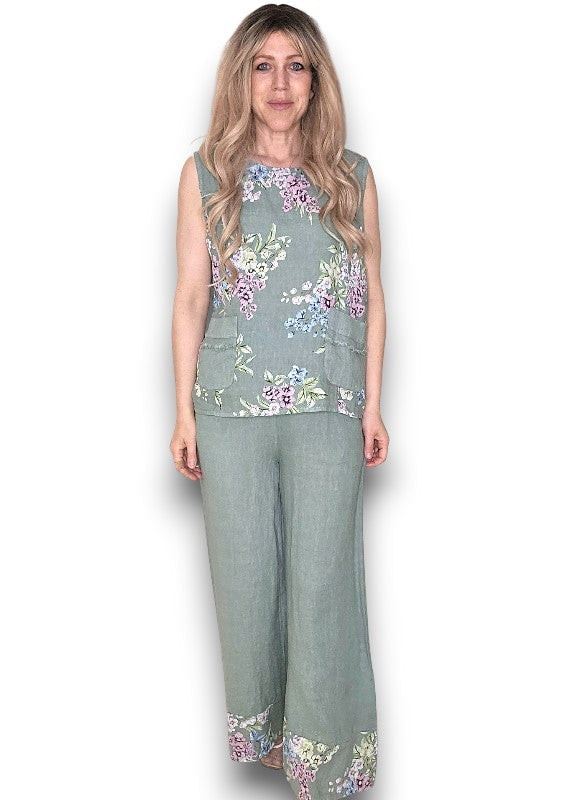 Light Sage High Waist Pleats Rosie Leg Pant