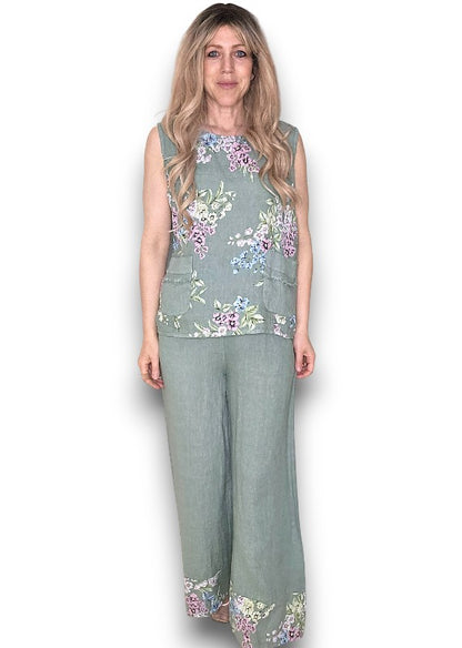 Light Sage High Waist Pleats Rosie Leg Pant