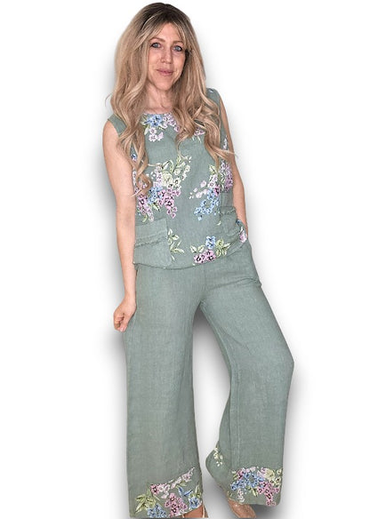 Light Sage High Waist Pleats Rosie Leg Pant