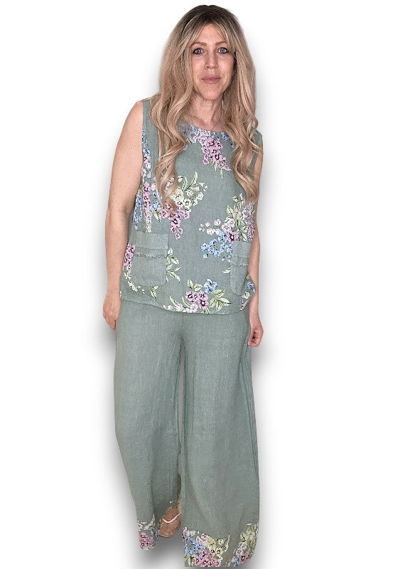 Light Sage High Waist Pleats Rosie Leg Pant