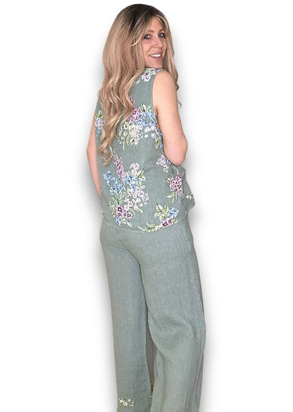 Light Sage High Waist Pleats Rosie Leg Pant