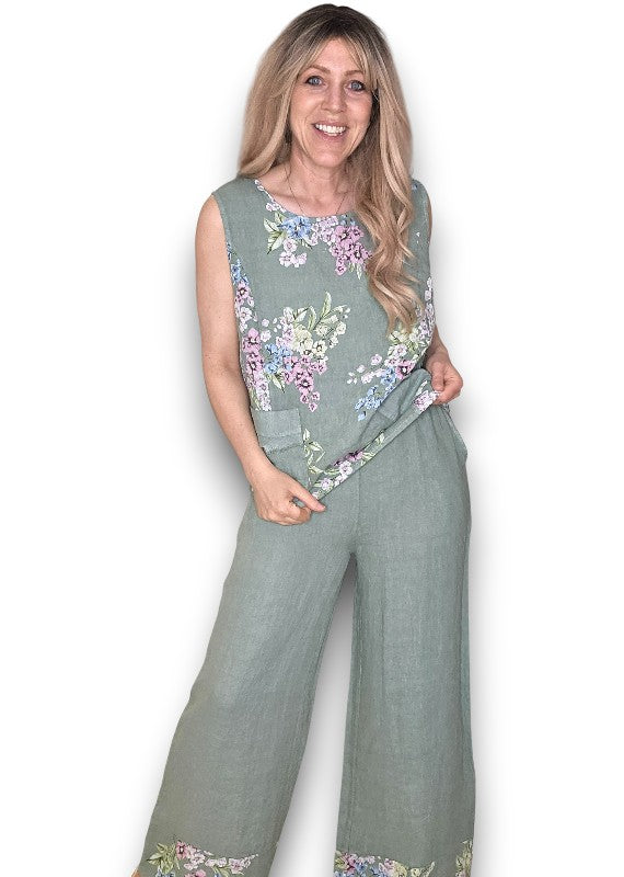 Light Sage High Waist Pleats Rosie Leg Pant