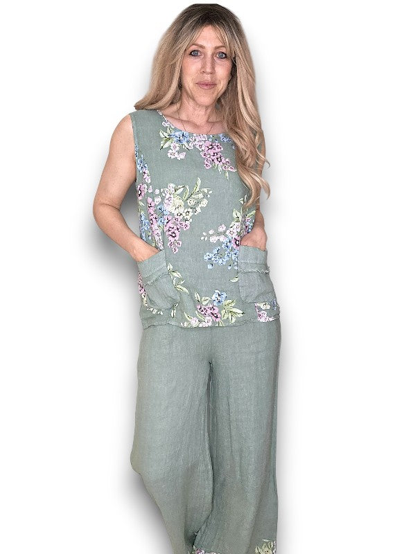 Light Sage High Waist Pleats Rosie Leg Pant