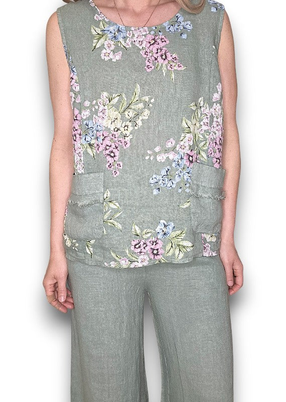 Light Sage Rosie Linen Tank Top
