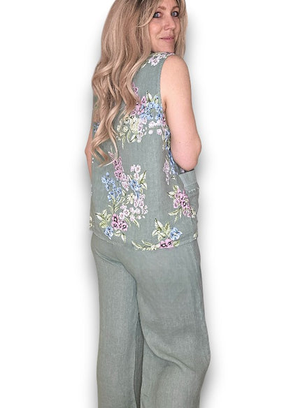 Light Sage High Waist Pleats Rosie Leg Pant