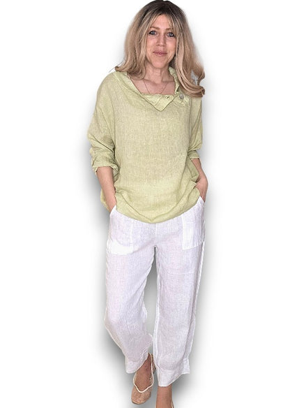 Antique Lime Pearl Button Moku Long Sleeve Top