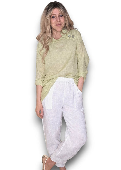 Antique Lime Pearl Button Moku Long Sleeve Top