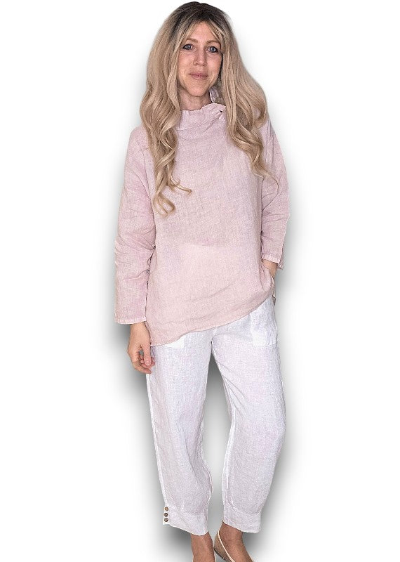 Baby Pink Pearl Button Moku Long Sleeve Top