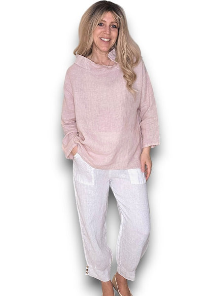 Baby Pink Pearl Button Moku Long Sleeve Top