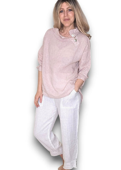 Baby Pink Pearl Button Moku Long Sleeve Top