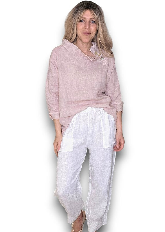 Baby Pink Pearl Button Moku Long Sleeve Top