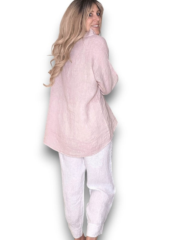 Baby Pink Pearl Button Moku Long Sleeve Top