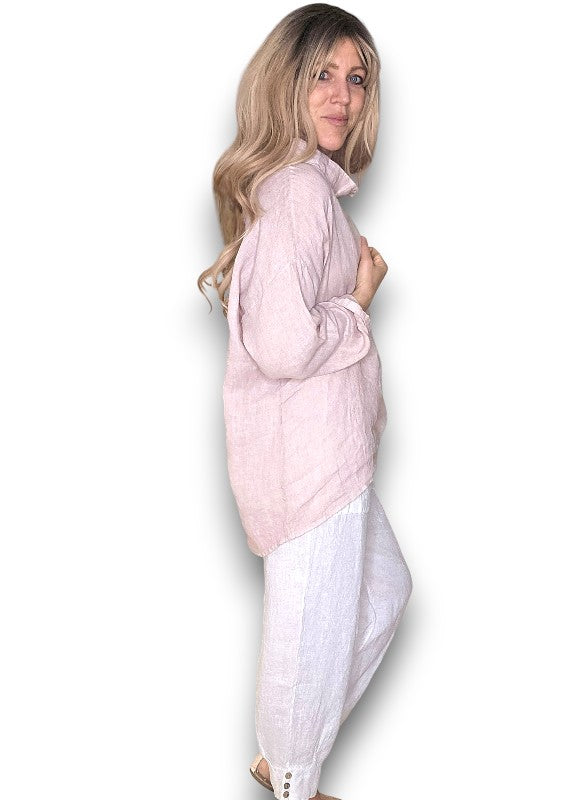 Baby Pink Pearl Button Moku Long Sleeve Top