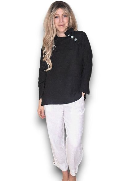 Black Pearl Button Moku Long Sleeve Top