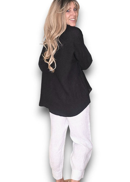 Black Pearl Button Moku Long Sleeve Top