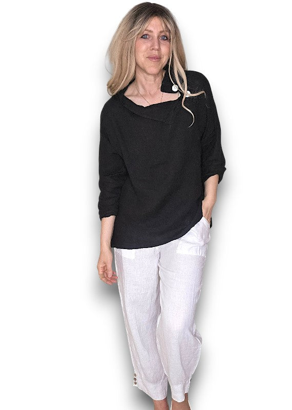 Black Pearl Button Moku Long Sleeve Top