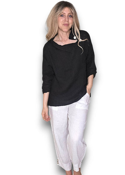 Black Pearl Button Moku Long Sleeve Top