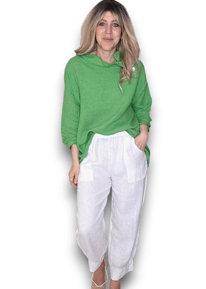 Bright Green Pearl Button Moku Long Sleeve Top