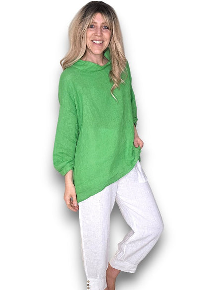 Bright Green Pearl Button Moku Long Sleeve Top