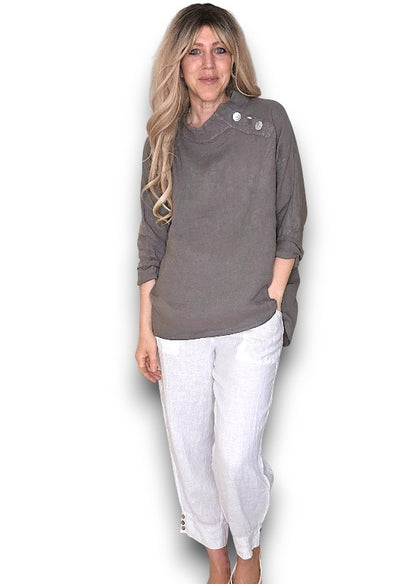 Mocha Pearl Button Moku Long Sleeve Top