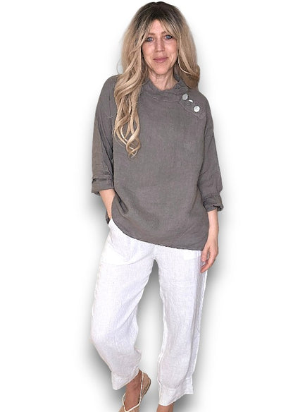 Mocha Pearl Button Moku Long Sleeve Top