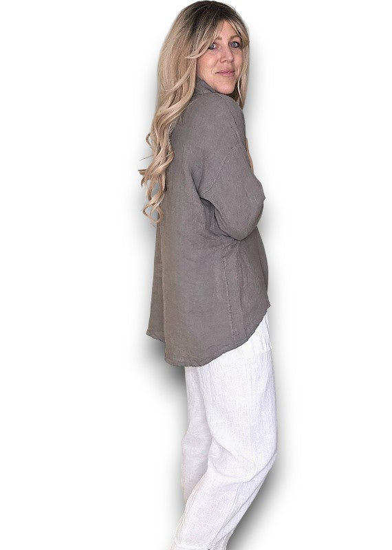 Mocha Pearl Button Moku Long Sleeve Top