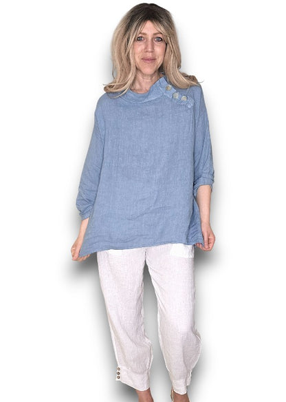 Petrol Pearl Button Moku Long Sleeve Top