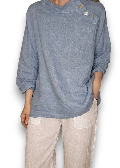 Petrol Pearl Button Moku Long Sleeve Top